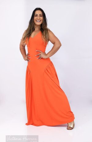 Vestido Longo com Franzido Lateral
